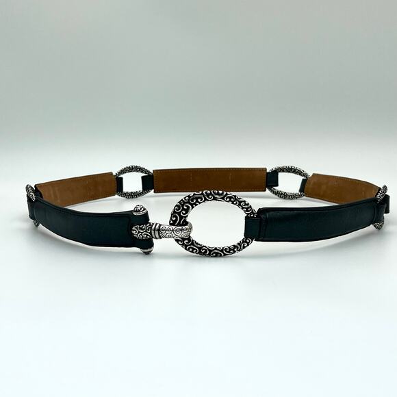 Brighton Gray Leather Belt Womens 38 Oval Ring Hook Closure Classic Style Silver main image 7